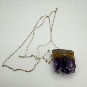 ~27" Sterling silver mariner chain w/ genuine Amethyst chunk pendant, necklace!